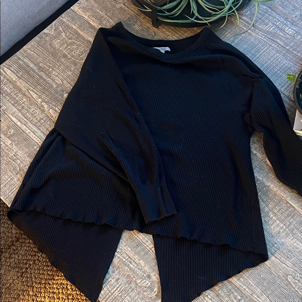 Free People Black Long Sleeve Asymmetrical Top
